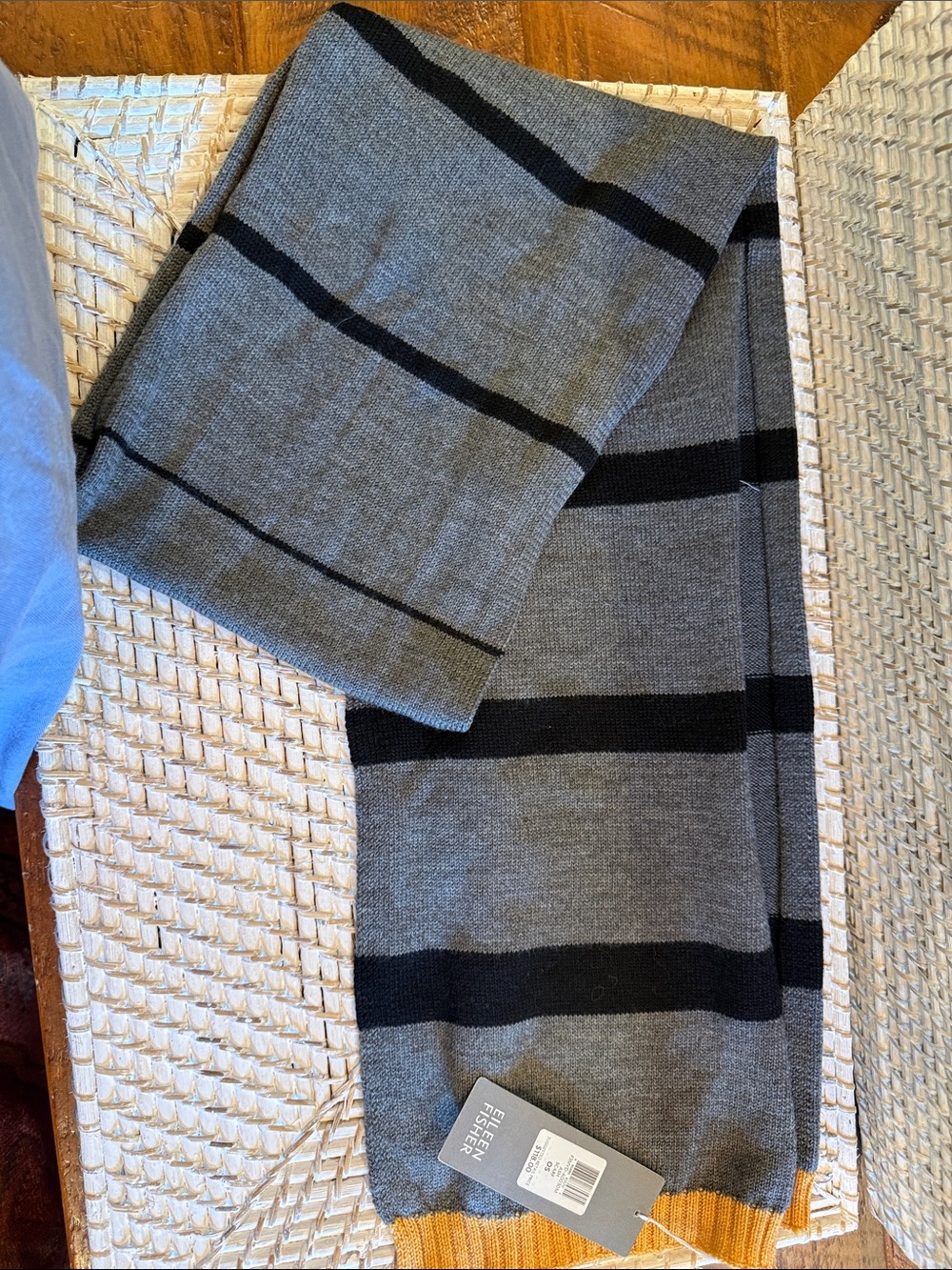 Women’s Gray & Black Striped Scarf with Mustard Trim